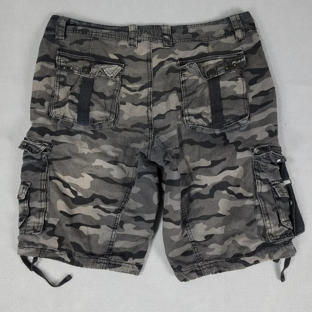 Nick Danger Cargo Shorts Mens 32 Grey Camo Tactical Relaxed Cotton Utility